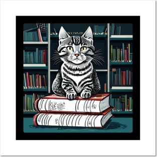 Adorable Cat in the Library Posters and Art